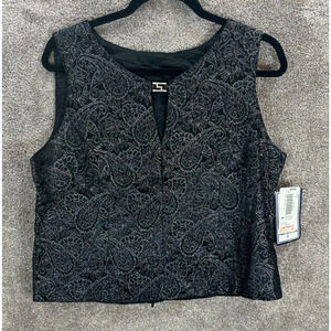 Vintage Another Thyme Vest Womens Large Black Floral Metallic Back Zip Party NWT